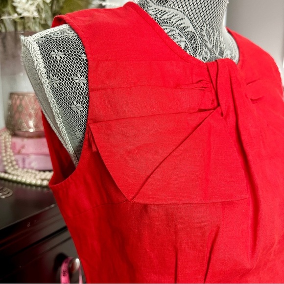 Adrienne Vittadini Red Linen Sheath Dress w/ Statement Bow Detail Size 6 (EUC) - Picture 4 of 16